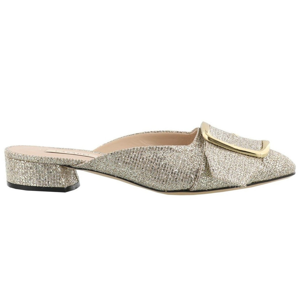 Alexa Silver Metallic Buckle Mules