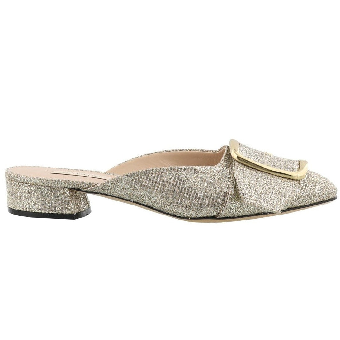 Alexa Silver Metallic Buckle Mules