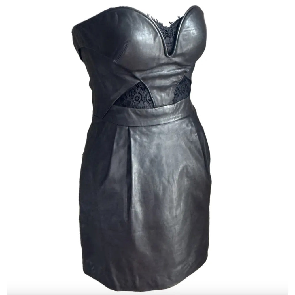 Black Leather Strapless Mini Dress