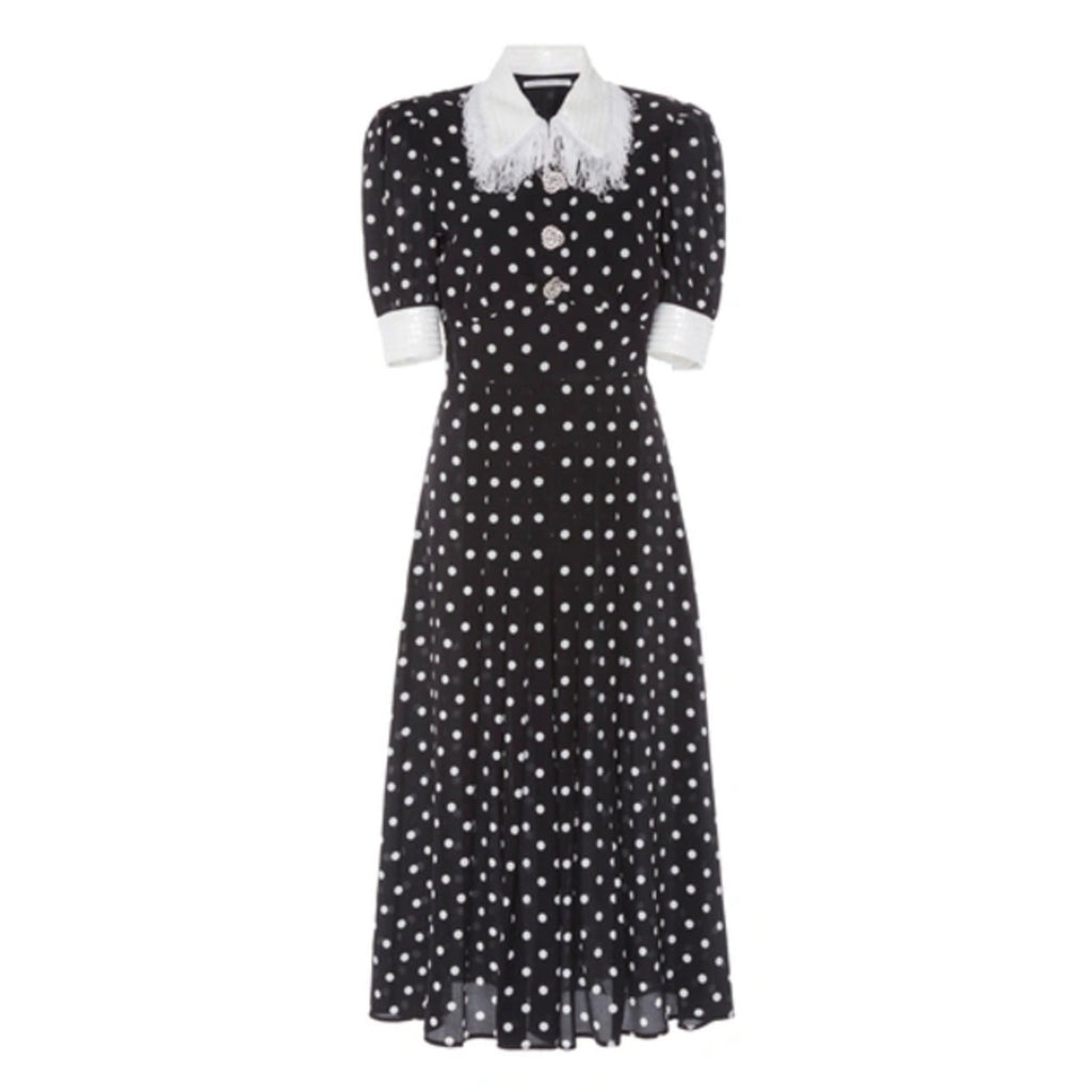 Sequin-embellished Polka-dot Sequin Fringe Midi Dress
