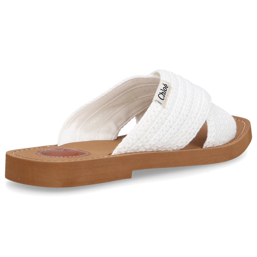 White Crochet Woody Flat Slides Sandals