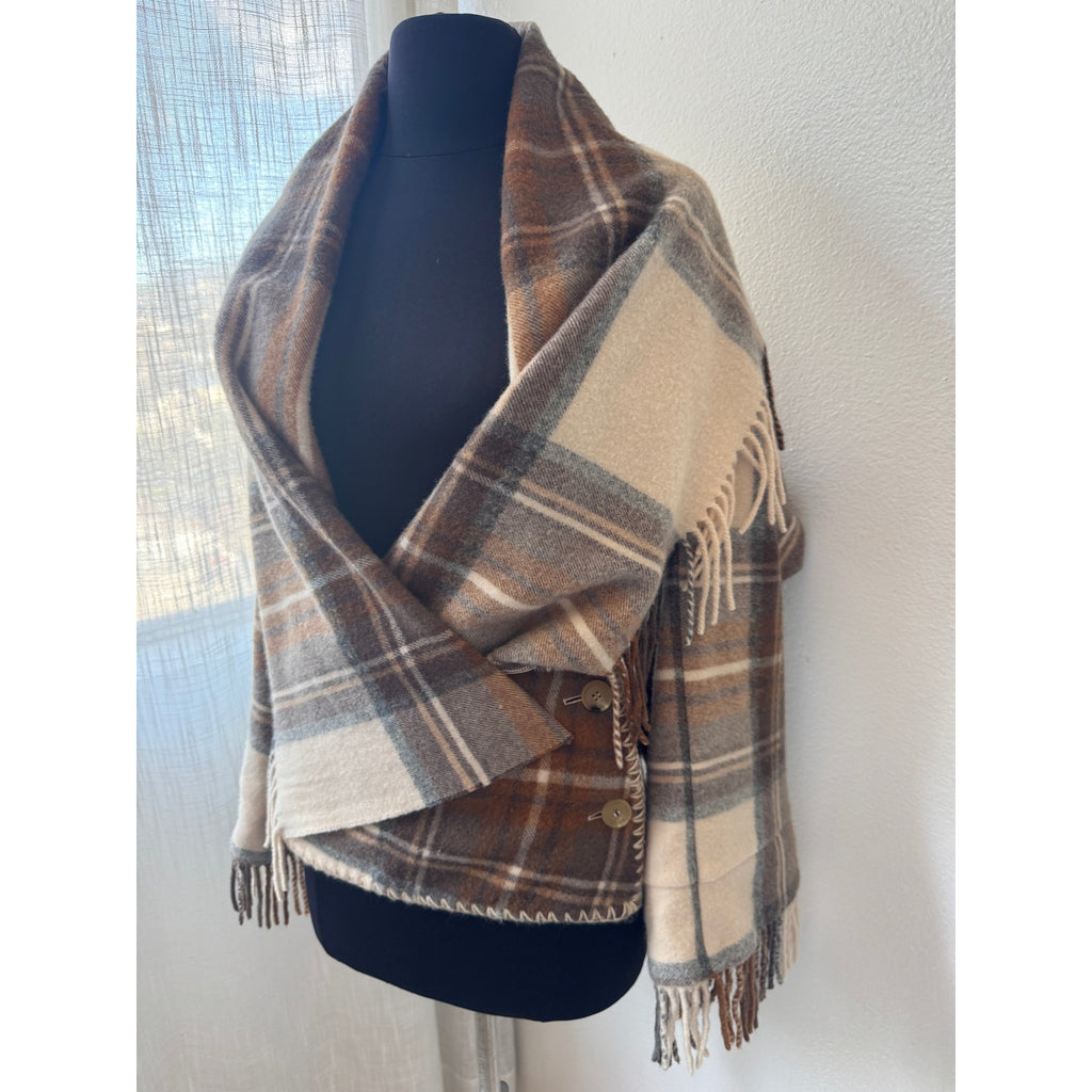 Runway Plaid Wool Wrap Jacket