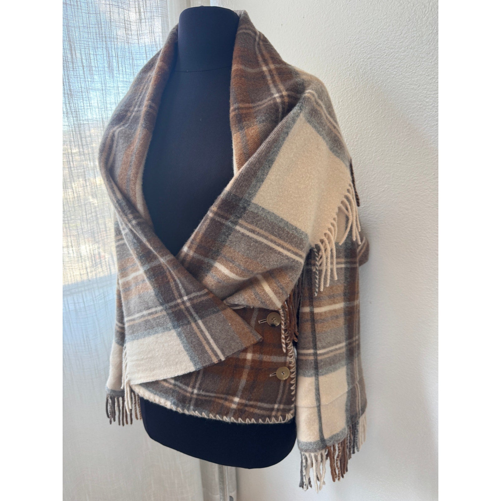 Runway Plaid Wool Wrap Jacket