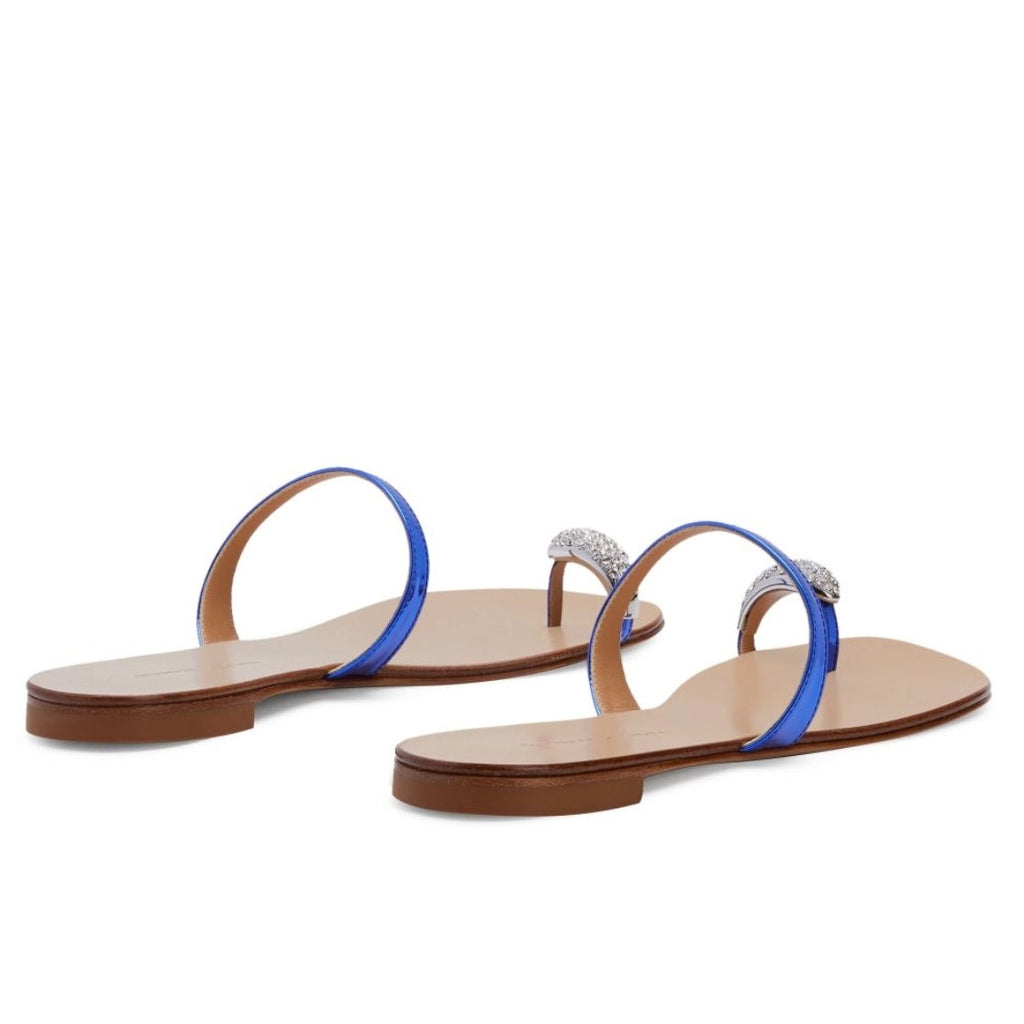 Swarovski Crystal-Embellished Toe Ring Metallic Leather Sandals