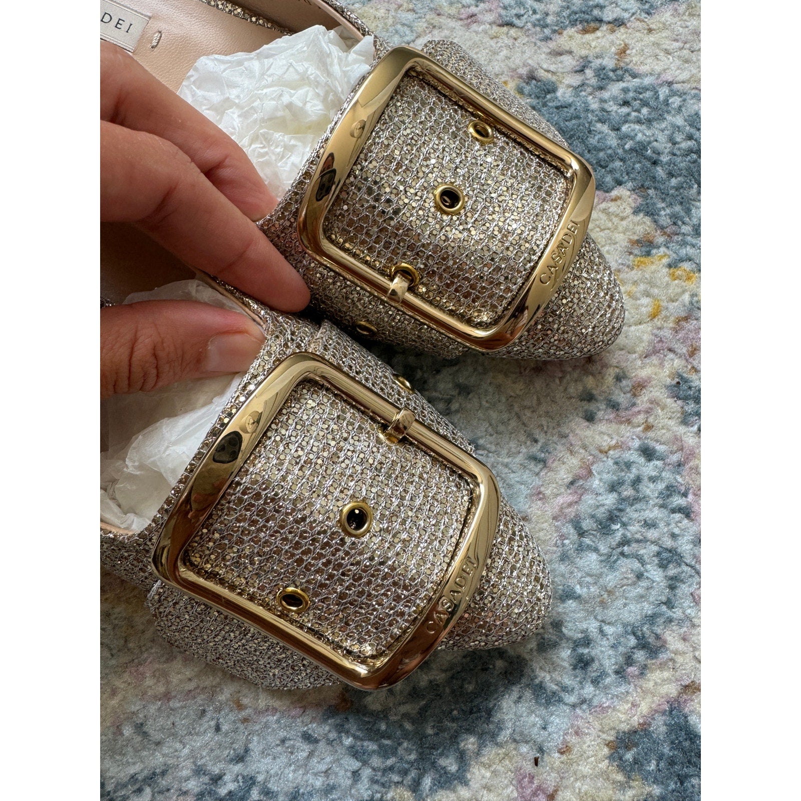 Alexa Silver Metallic Buckle Mules