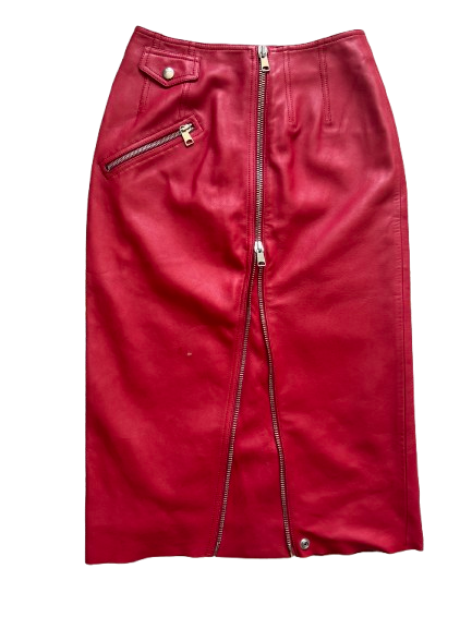 Zip-Embellished Leather Midi Skirt