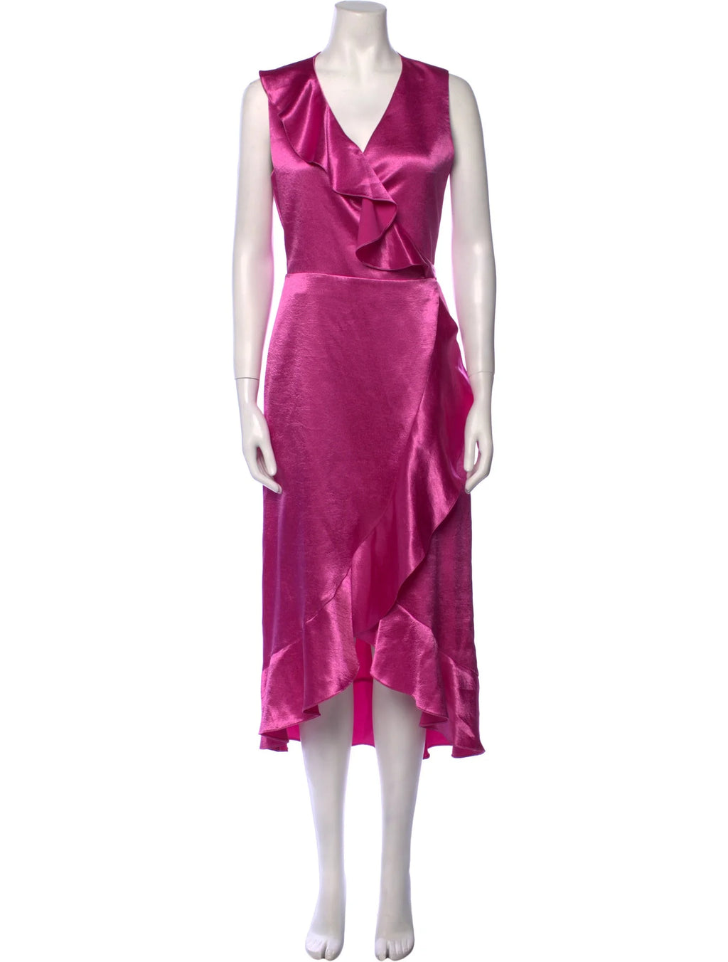 Ripple Ruffle Detail Satin Wrap Dress