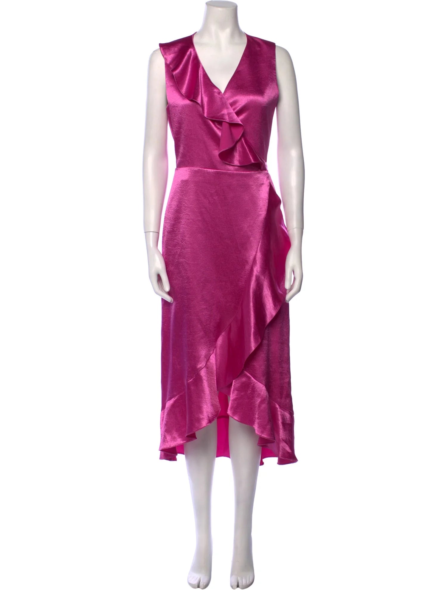 Ripple Ruffle Detail Satin Wrap Dress