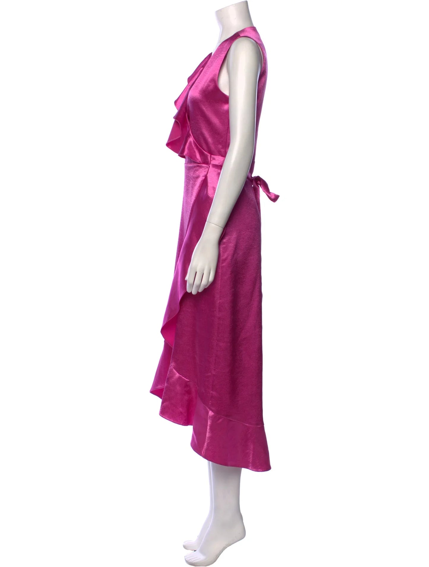 Ripple Ruffle Detail Satin Wrap Dress