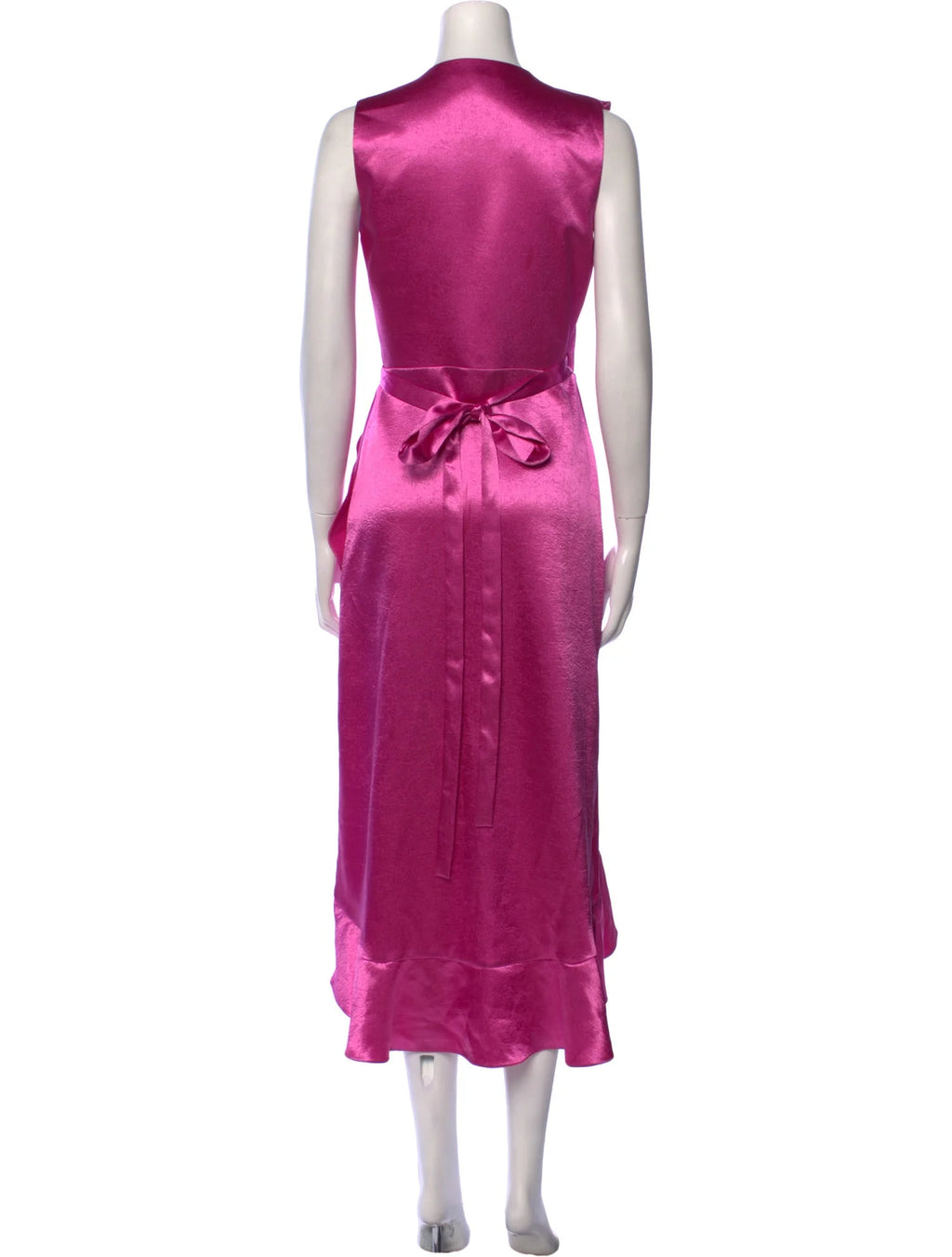 Ripple Ruffle Detail Satin Wrap Dress