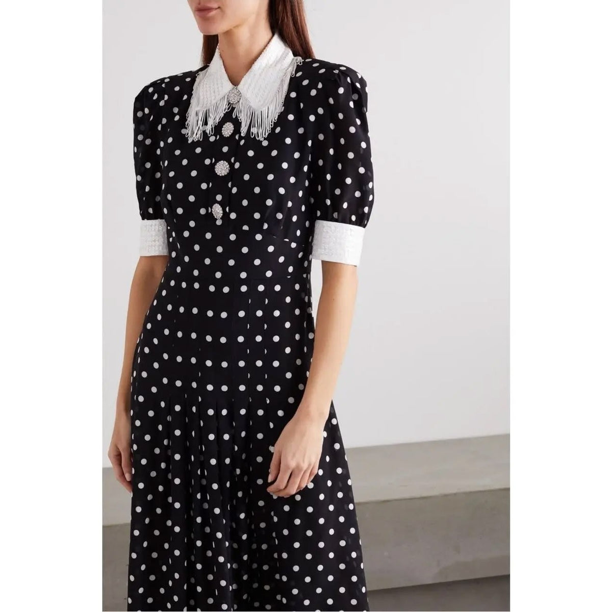 Sequin-embellished Polka-dot Sequin Fringe Midi Dress