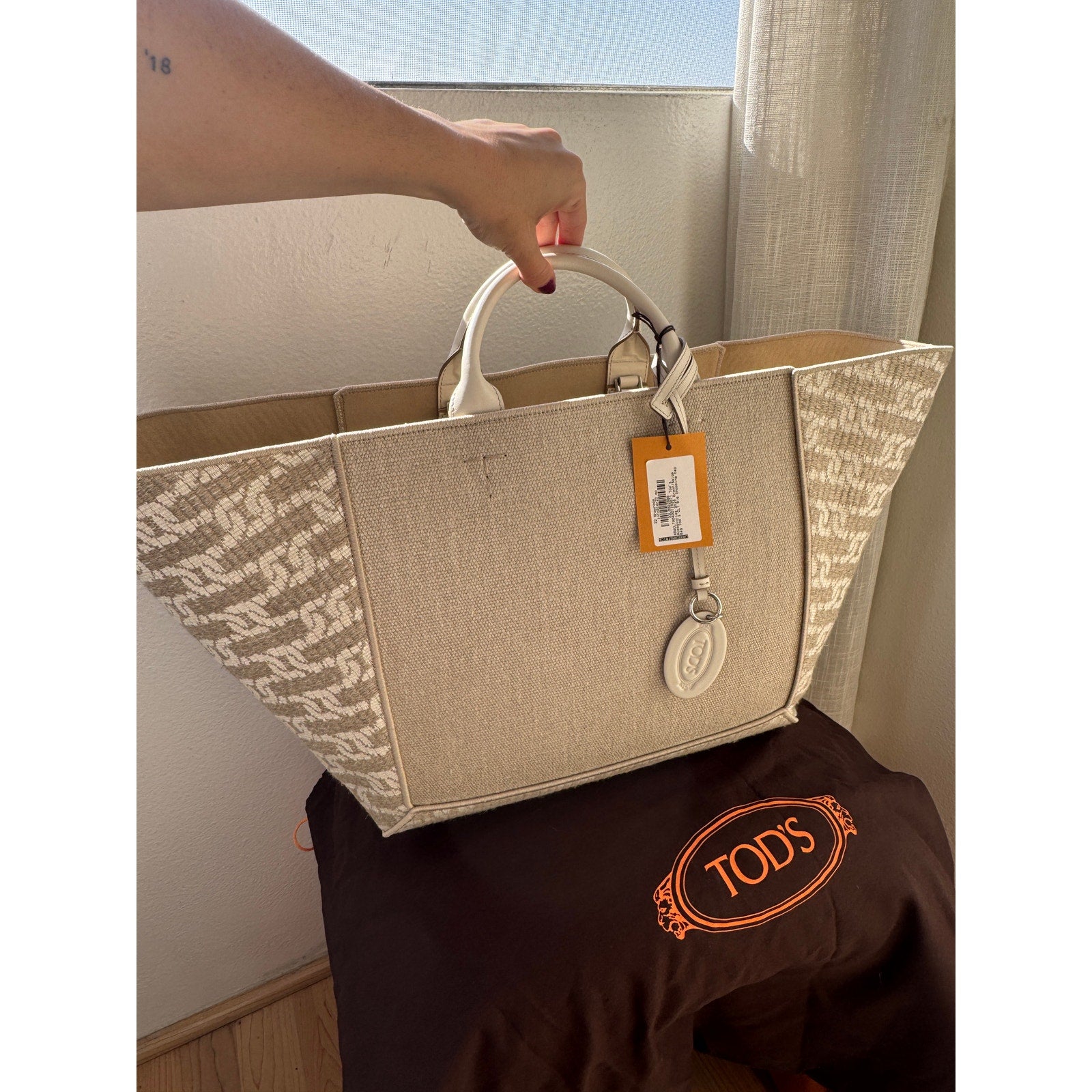 Logo Jacquard Canvas Tote Shopping Bag