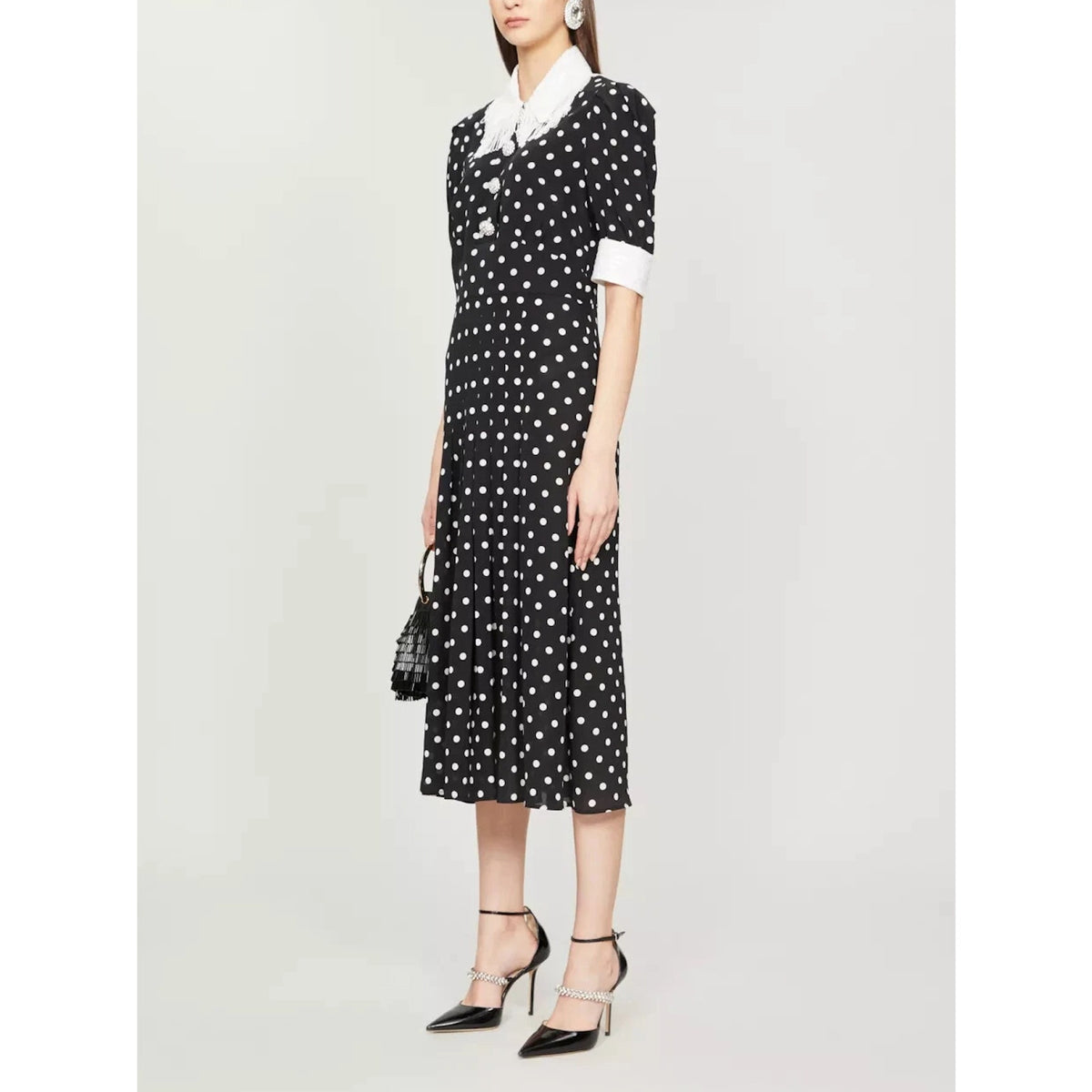 Sequin-embellished Polka-dot Sequin Fringe Midi Dress