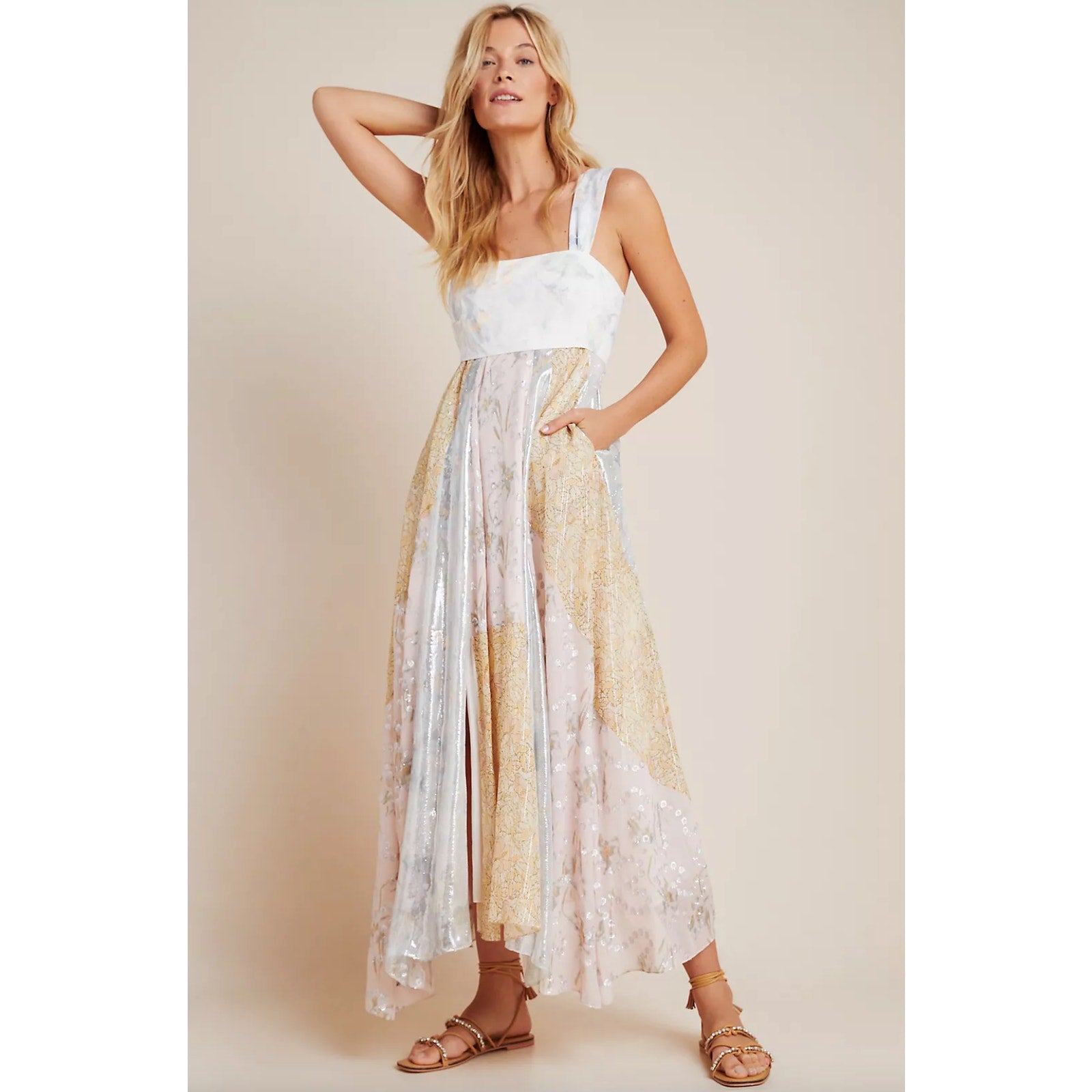 Sleeveless Daffodil Shimmer Maxi Dress