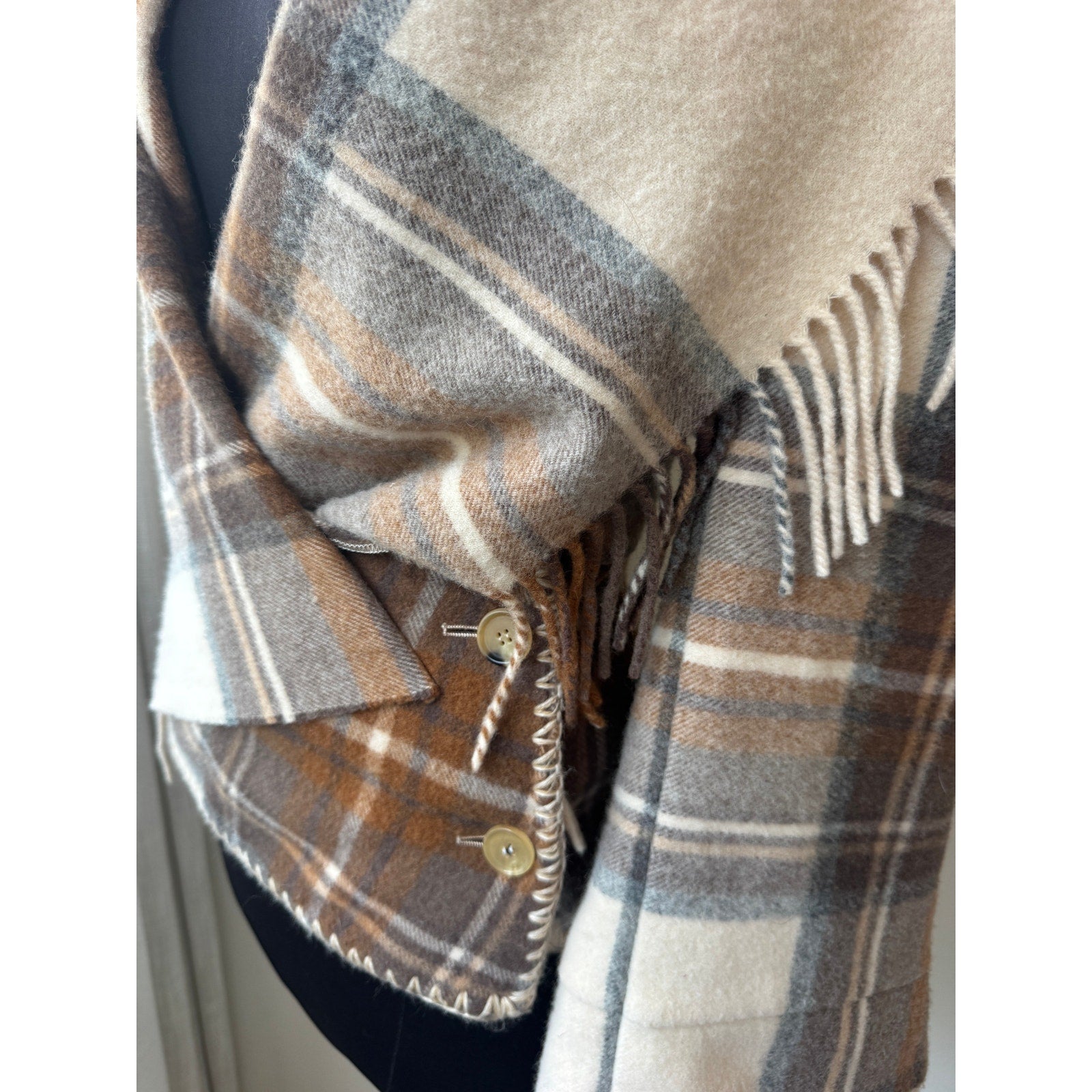 Runway Plaid Wool Wrap Jacket