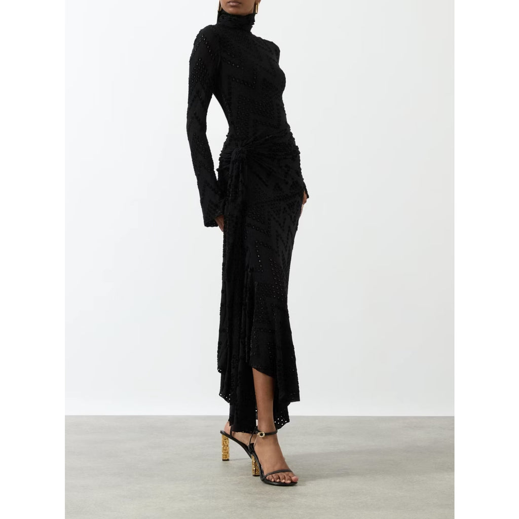 Eyelet Embroidered Jersey Dress with Twist Detail