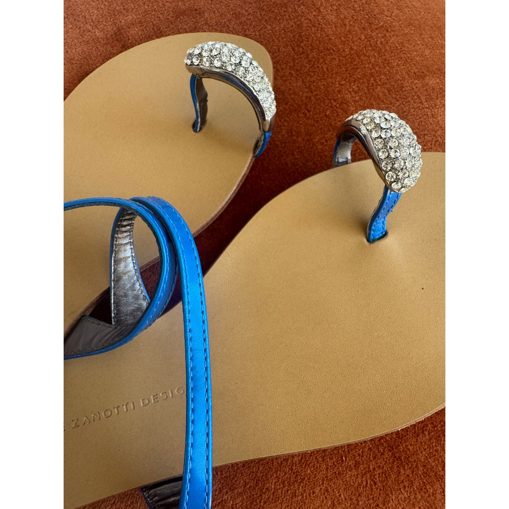 Swarovski Crystal-Embellished Toe Ring Metallic Leather Sandals