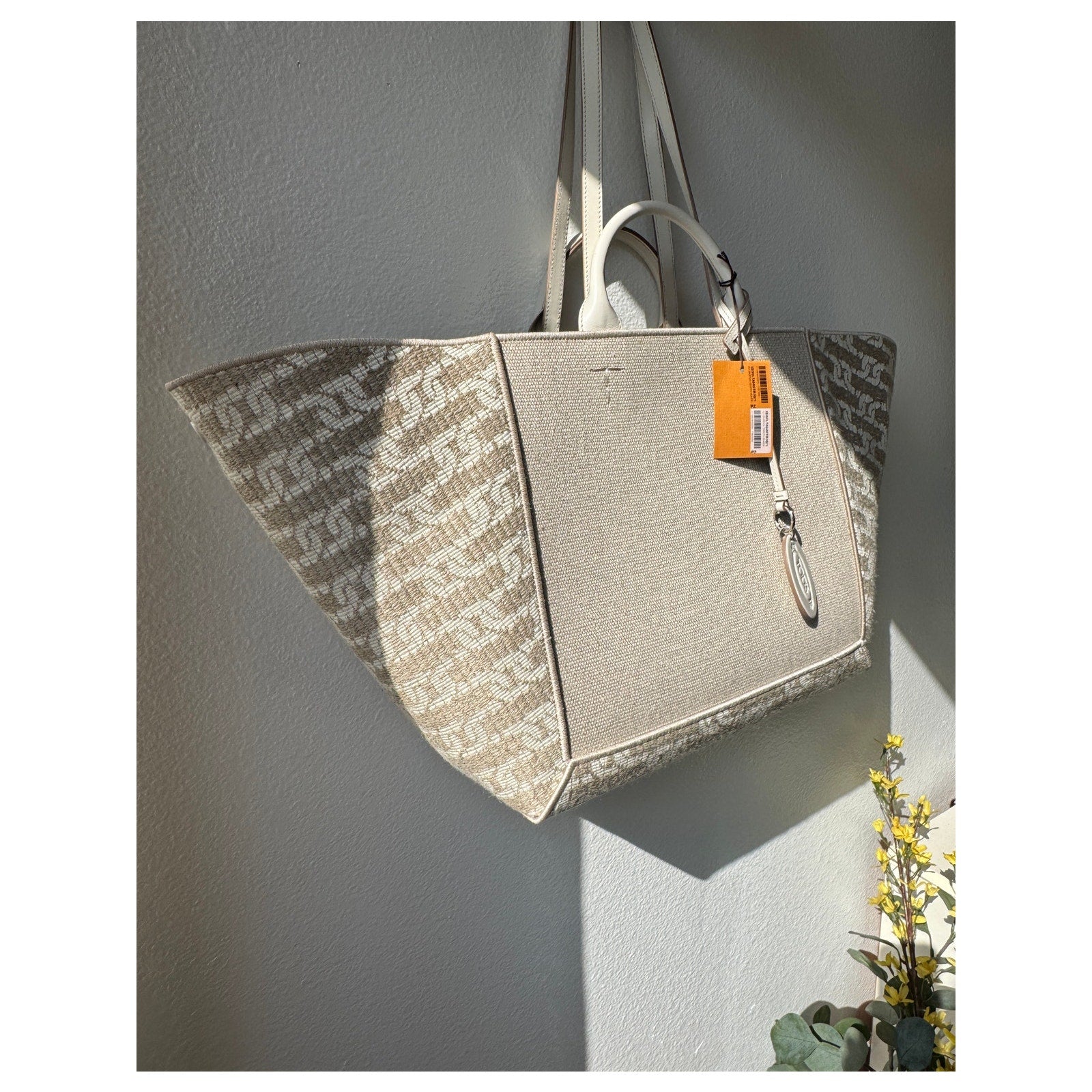 Logo Jacquard Canvas Tote Shopping Bag