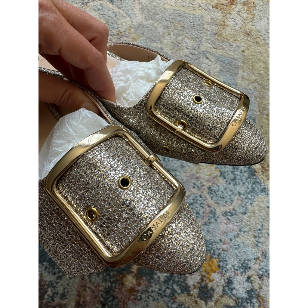 Alexa Silver Metallic Buckle Mules