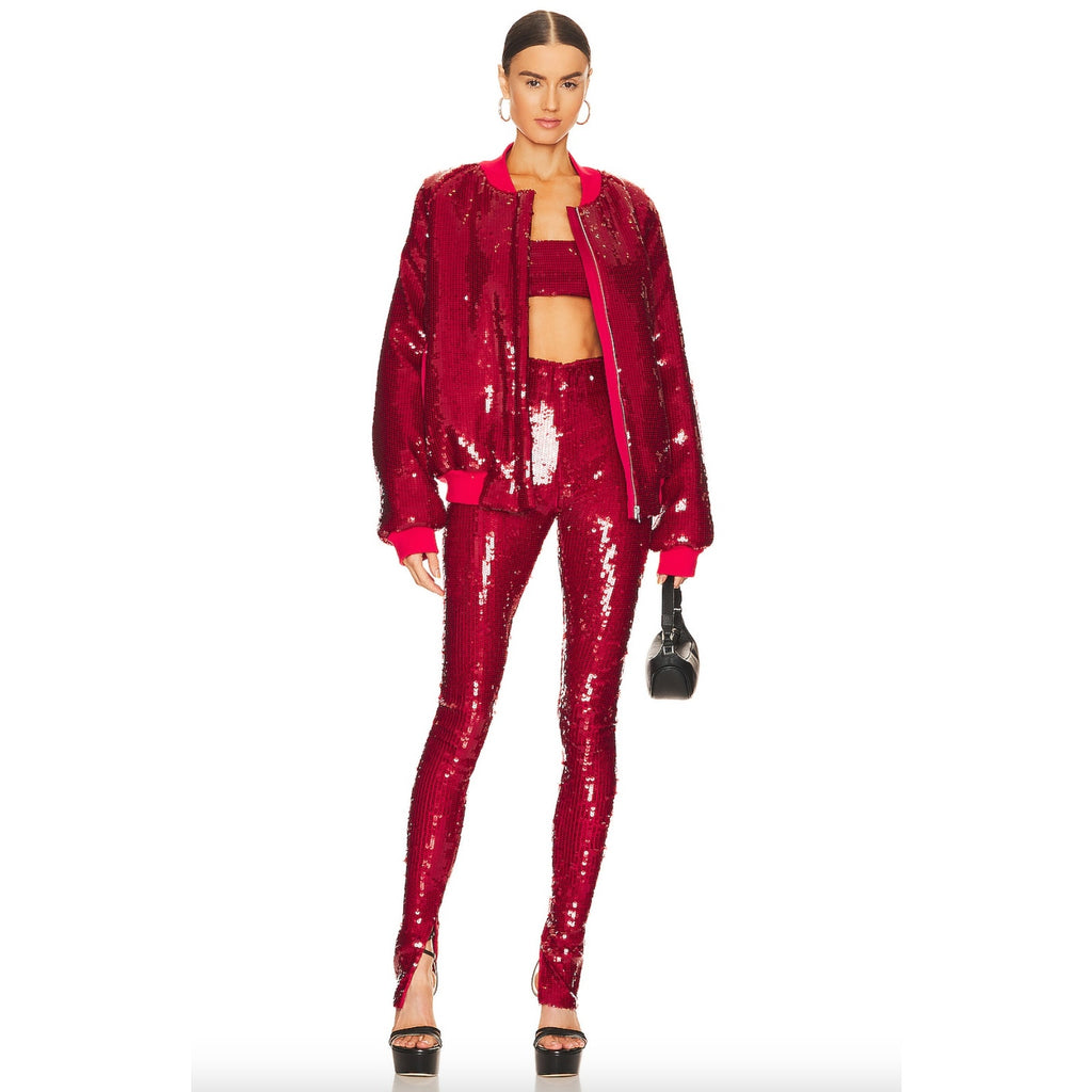 Stretch Sequin Legging With Ankle Zip Up