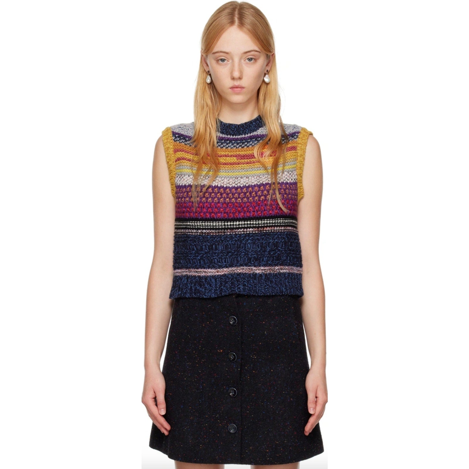 Striped Sleeveless Cashmere Sweater Vest