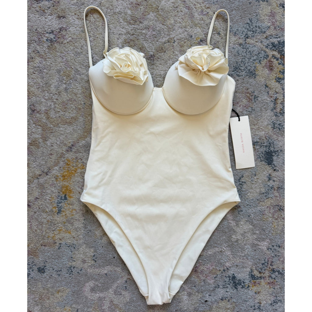 Lycra 3D Floral Roses Appliqué One Piece Swimsuit