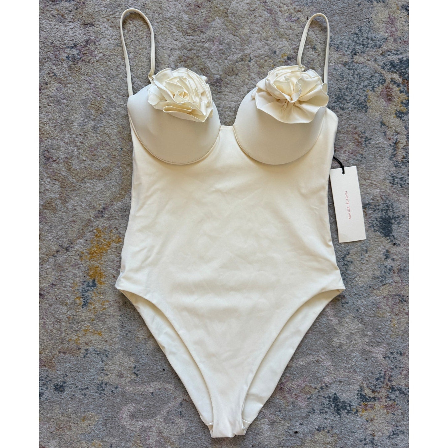 Lycra 3D Floral Roses Appliqué One Piece Swimsuit