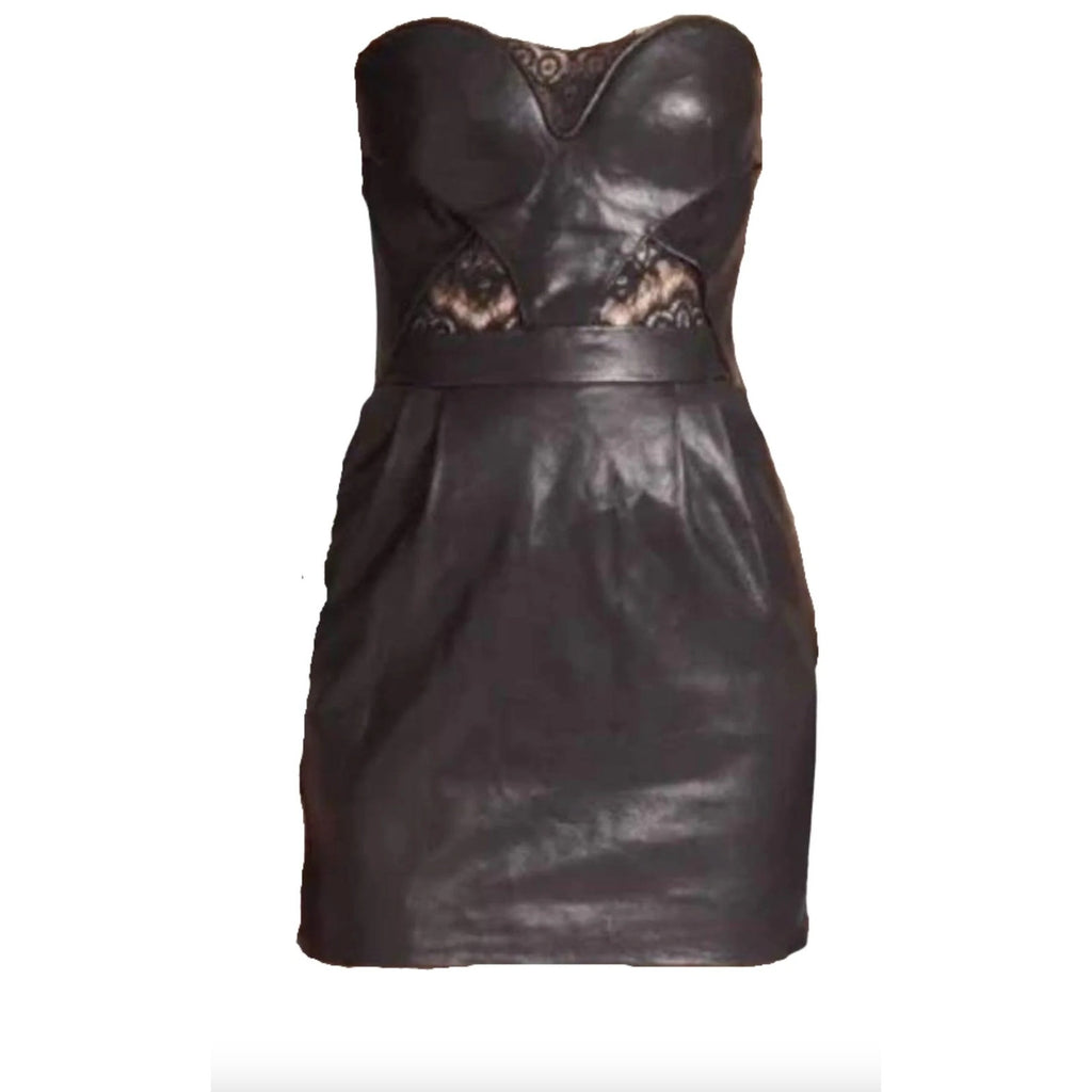 Black Leather Strapless Mini Dress