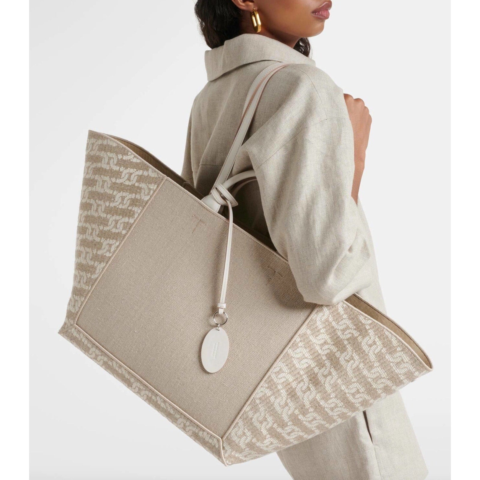 Logo Jacquard Canvas Tote Shopping Bag