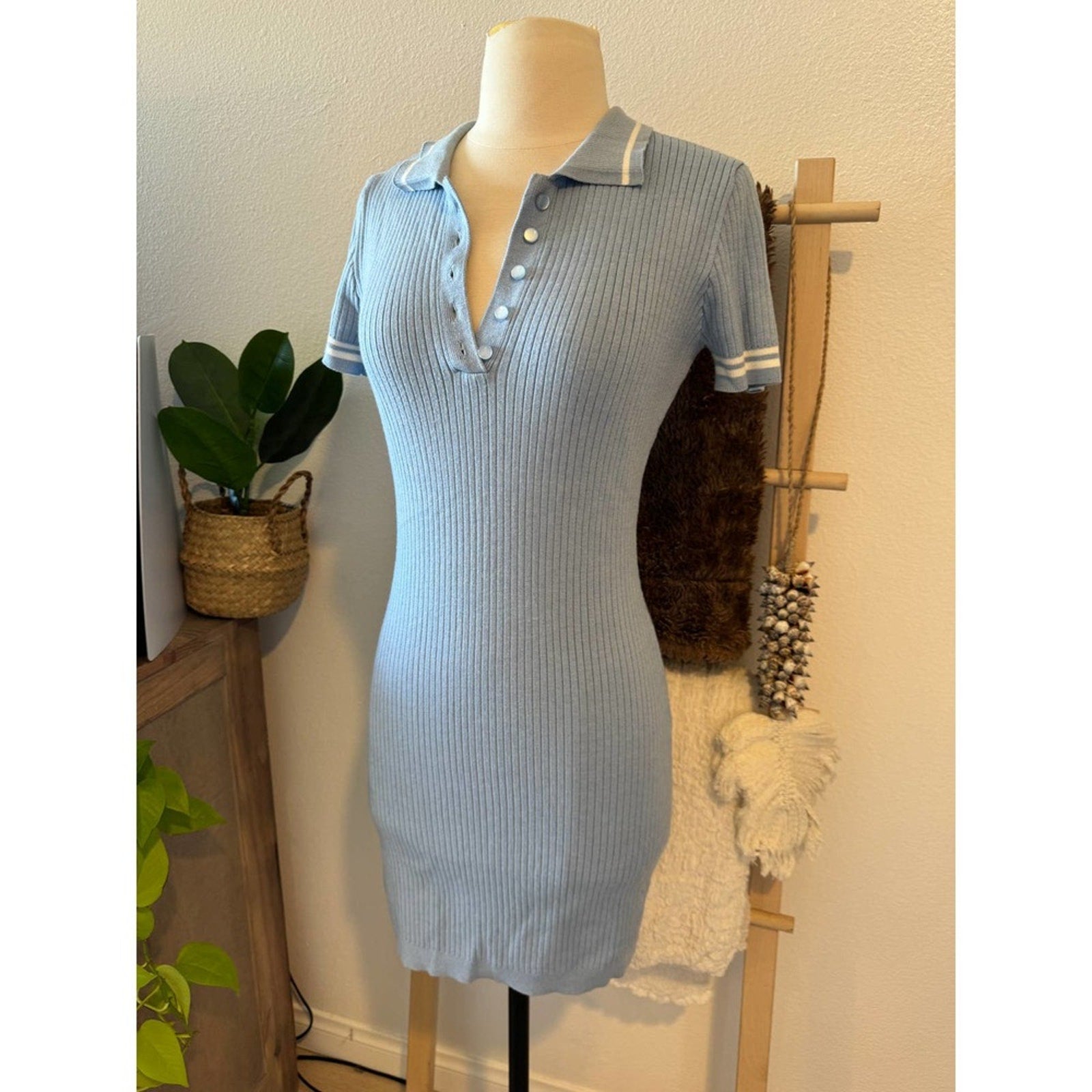 Aqua Rib Knit Mini Dress