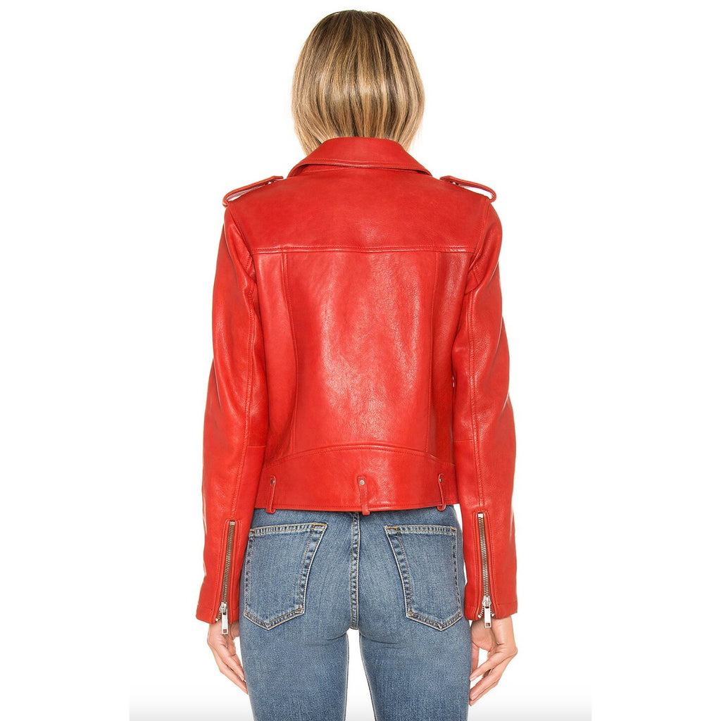 Dre Beltless Red Biker Leather Jacket