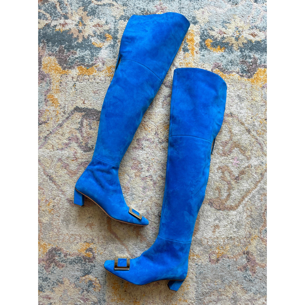 Over-the-Knee Suede Buckle Boots