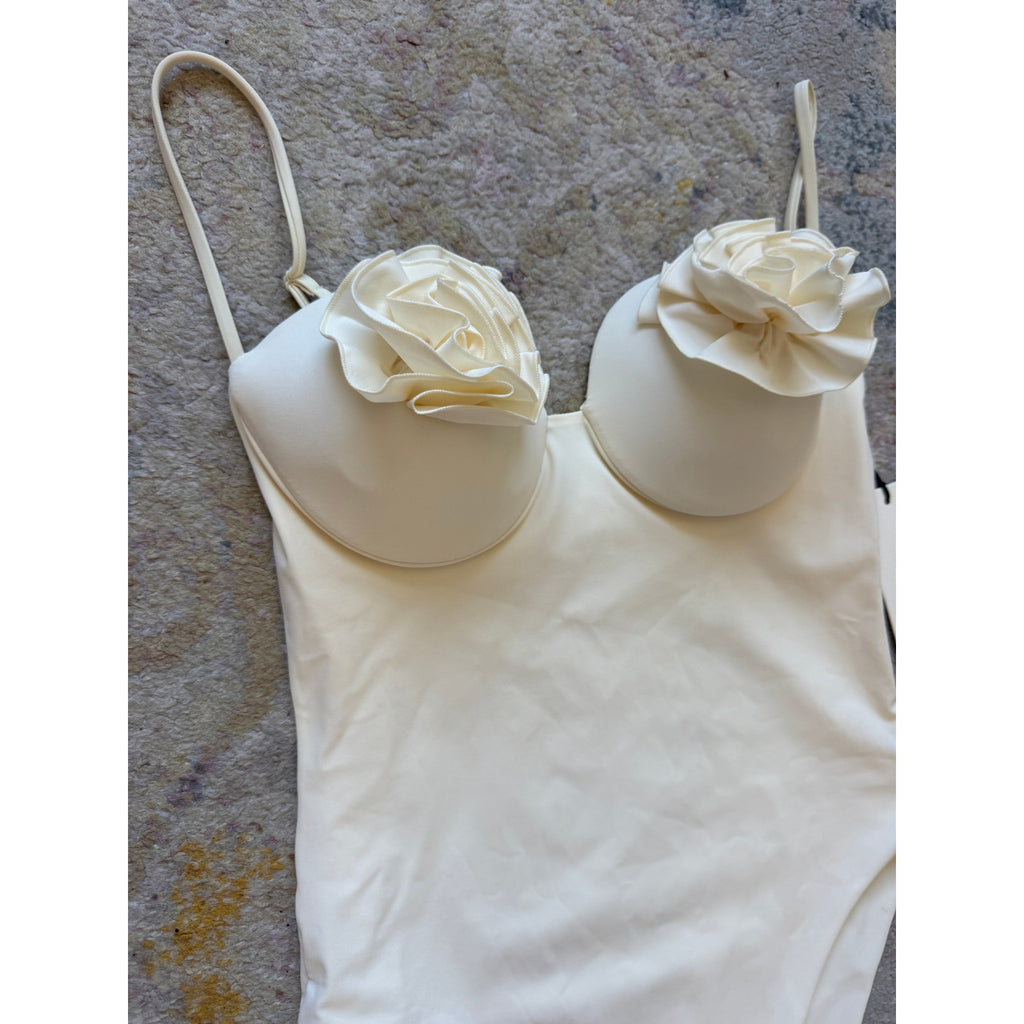 Lycra 3D Floral Roses Appliqué One Piece Swimsuit