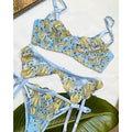 Banana Embroidery Balconette Bra, Tanga, & Garter Belt SET