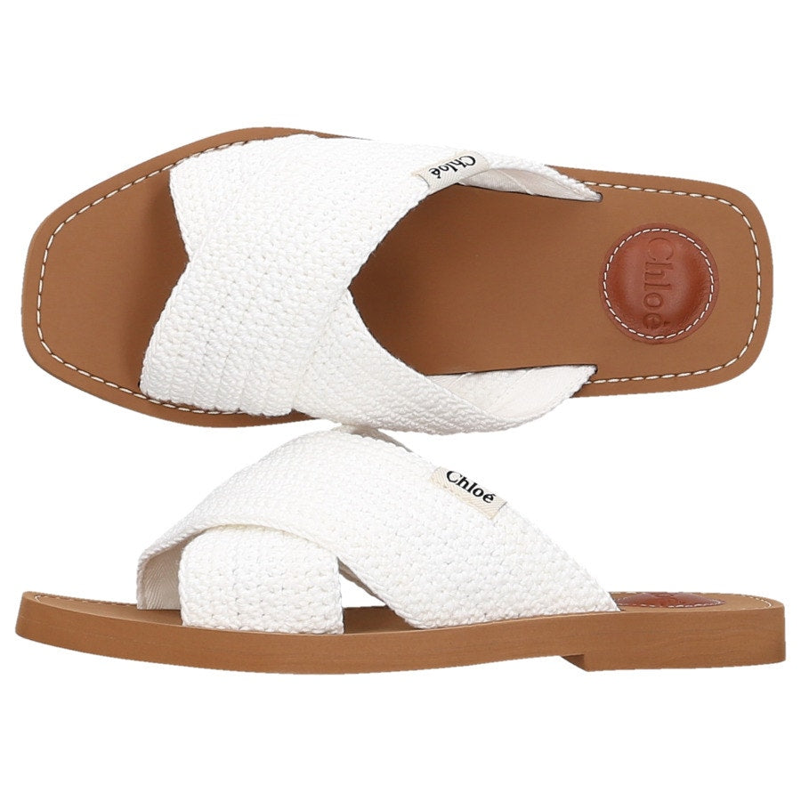 White Crochet Woody Flat Slides Sandals