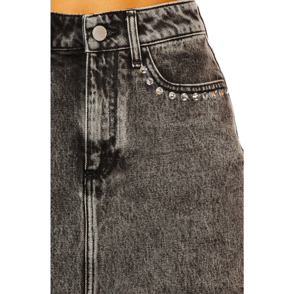 Crystal-Embellished Acid-Wash Denim Jacket & Mini Skirt Set