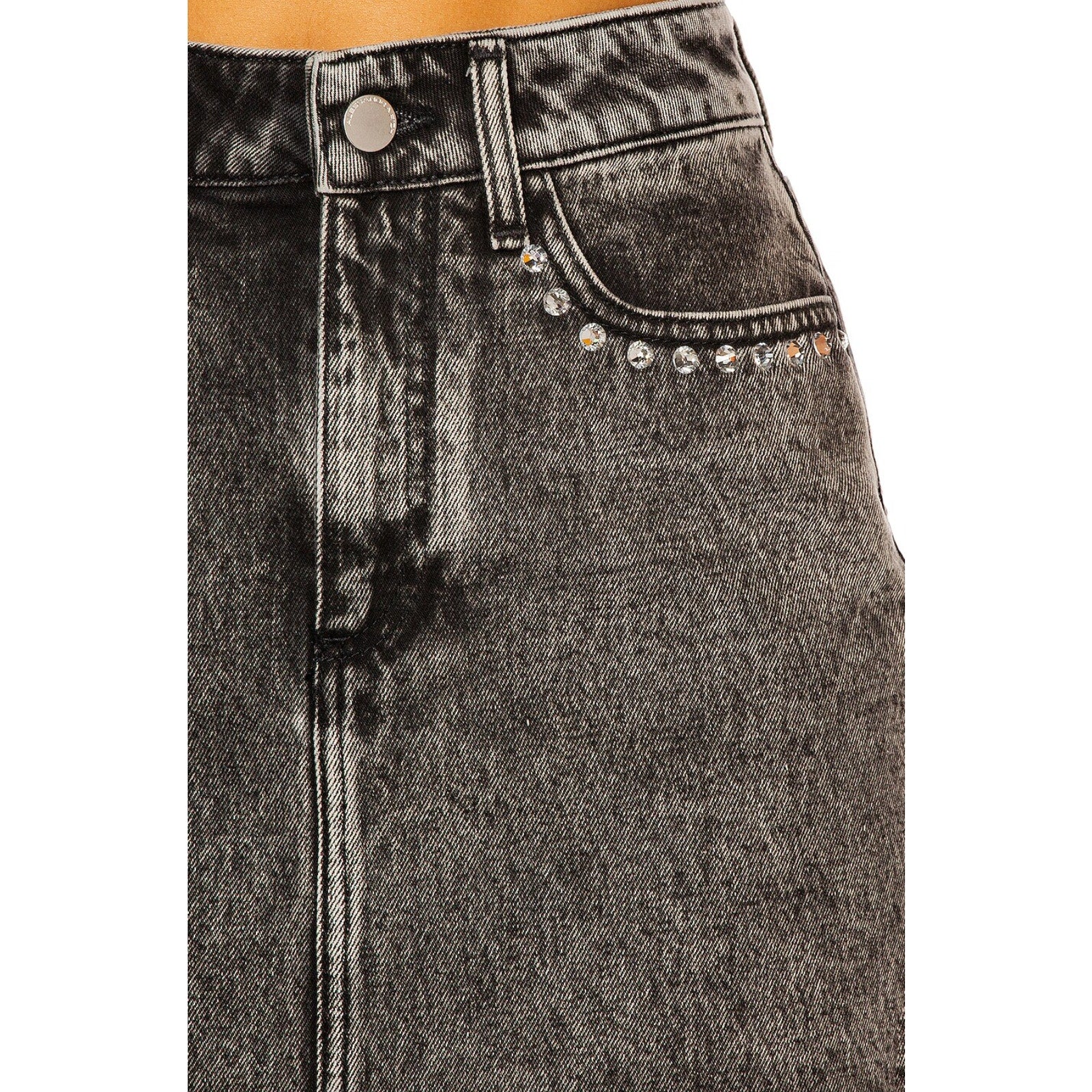 Crystal-Embellished Acid-Wash Denim Jacket & Mini Skirt Set