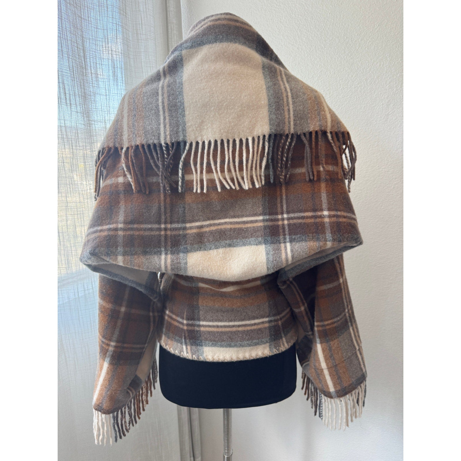 Runway Plaid Wool Wrap Jacket