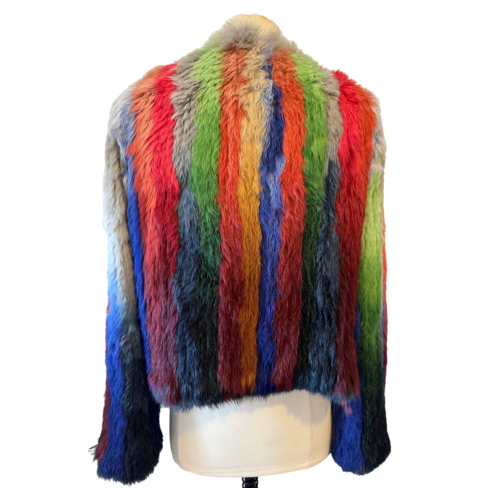 Vintage Multicolor Rainbow Fur Jacket Coat