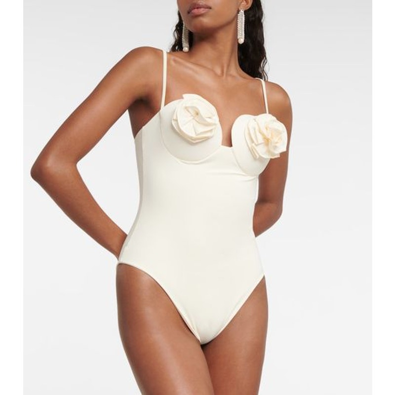 Lycra 3D Floral Roses Appliqué One Piece Swimsuit