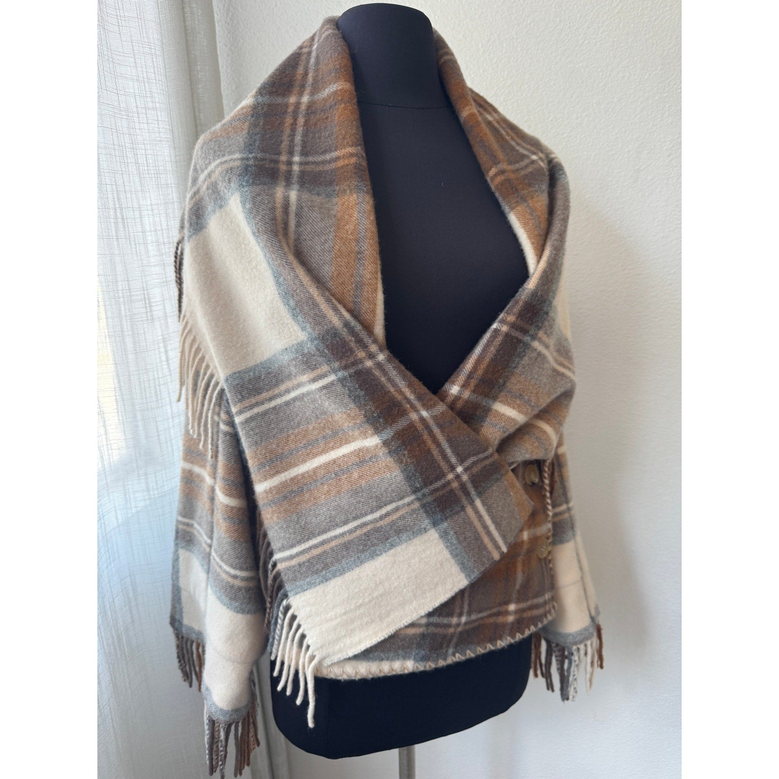 Runway Plaid Wool Wrap Jacket