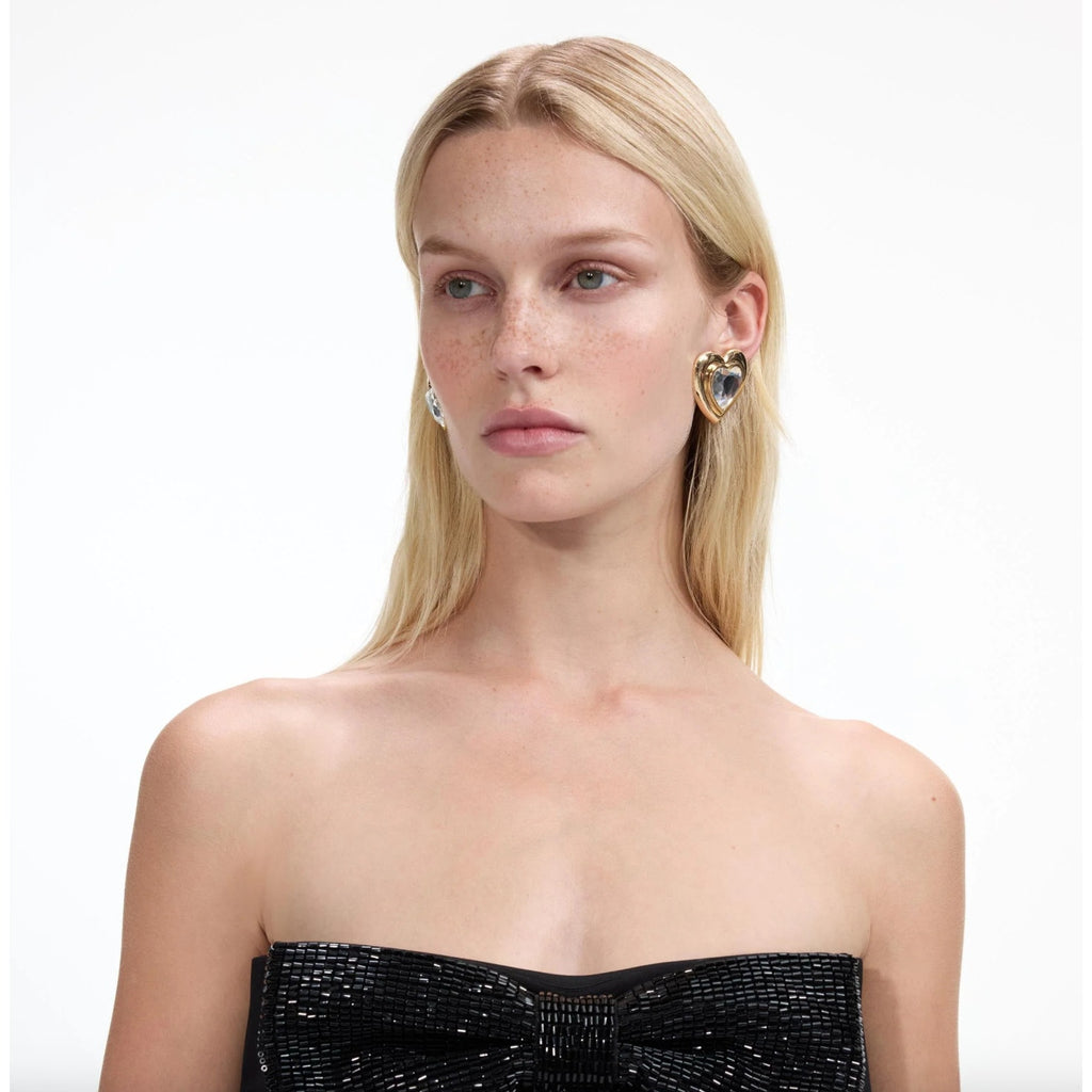 Gold Crystal Heart Earrings