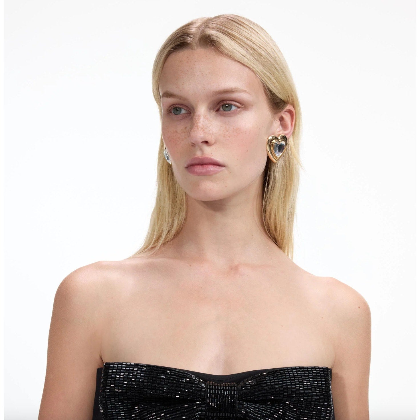 Gold Crystal Heart Earrings