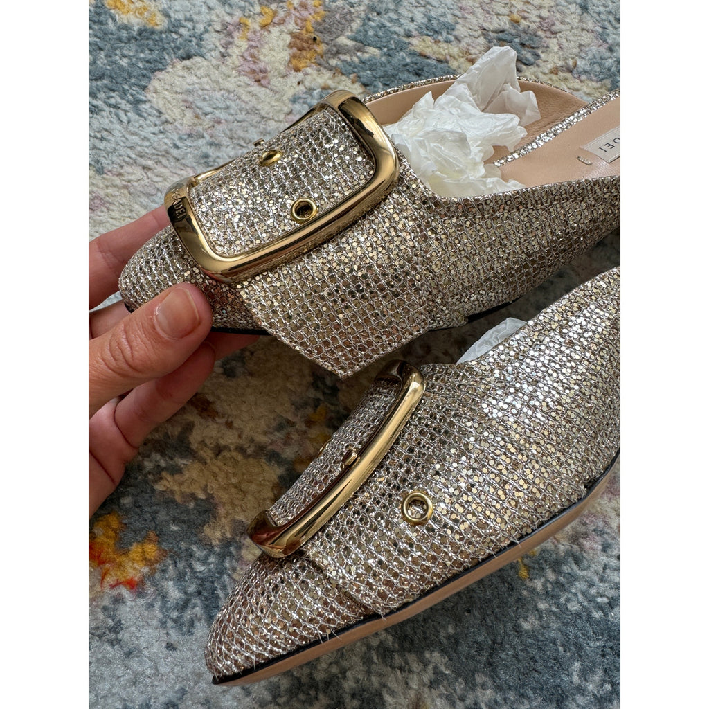 Alexa Silver Metallic Buckle Mules