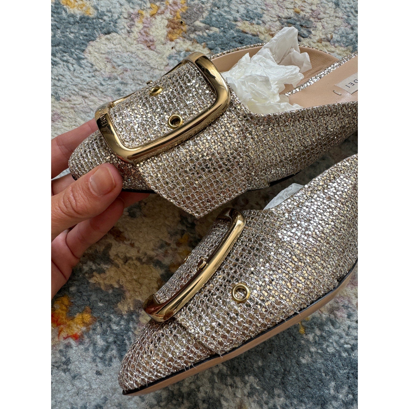 Alexa Silver Metallic Buckle Mules