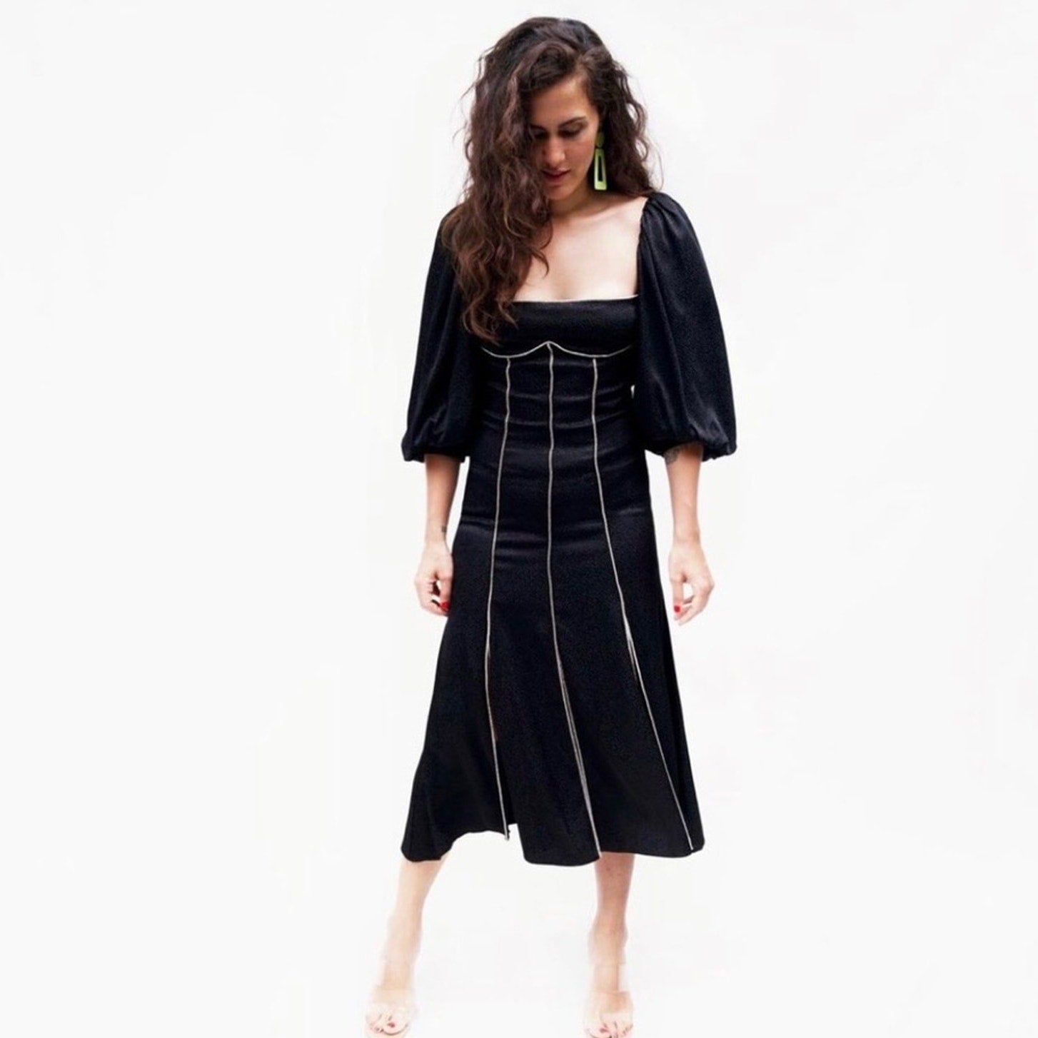 Embellished Puff Sleeve Midi Dress