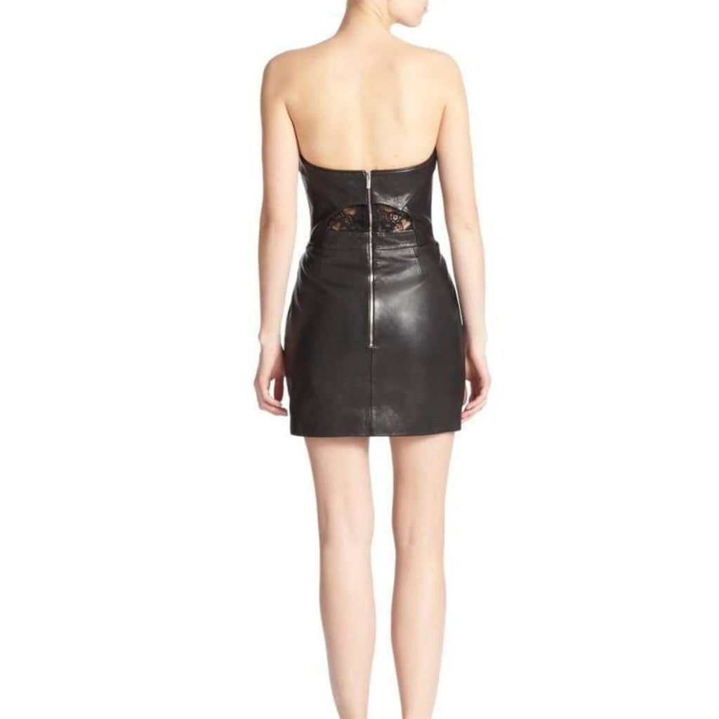 Black Leather Strapless Mini Dress