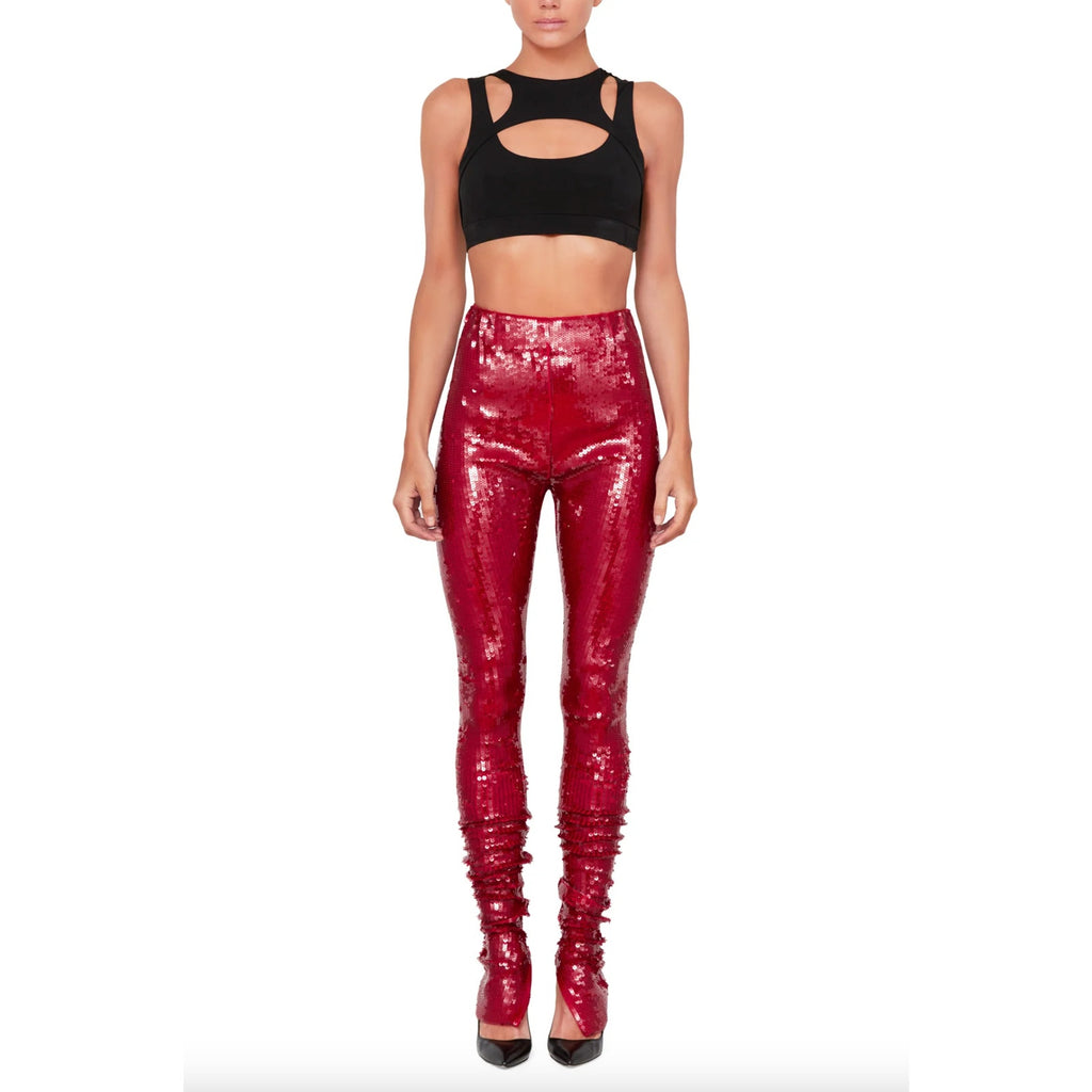 Stretch Sequin Legging With Ankle Zip Up