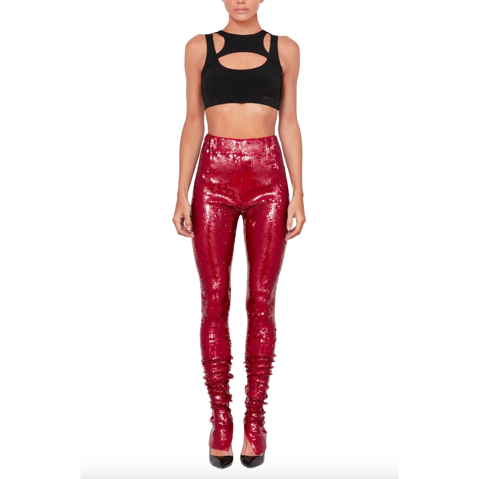 Stretch Sequin Legging With Ankle Zip Up