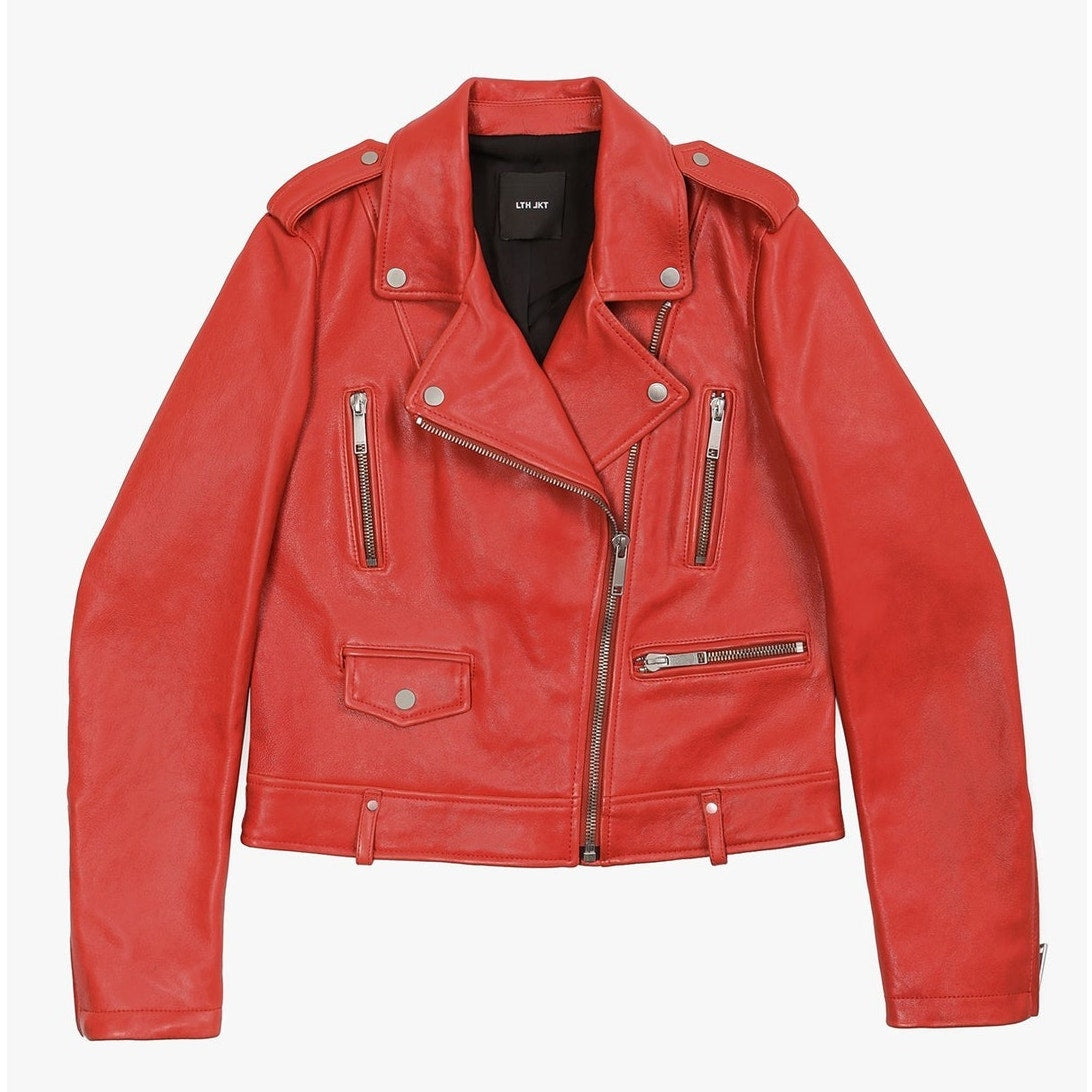 Dre Beltless Red Biker Leather Jacket